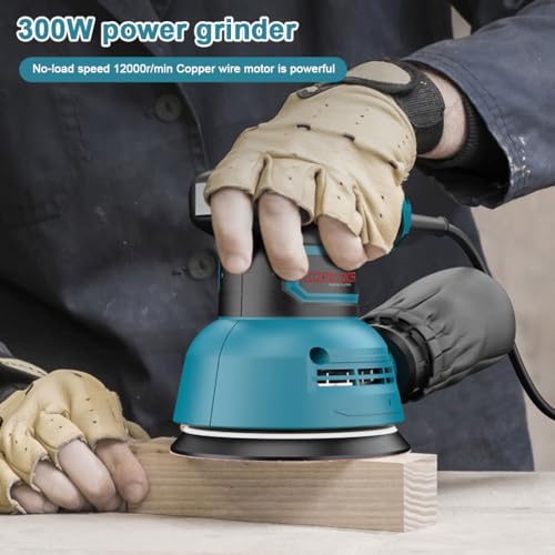 Serplex® 300W Electric Sander Tool with 5pcs Sandpaper Low Vibration 5000-12000RPM Electric Palm Sander 6 Variable Speeds Woodworking Hand Sanders for Sanding and Polishing