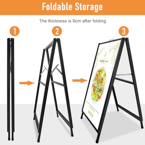 OFIFO® 23.6x27.5 Inch Heavy Duty Metal Floor Sign Display Stand, Double-Sided & Folding with Handle, Versatile & Portable Standalone Holder for Shop, Restaurant, Events and Indoor/Outdoor Use