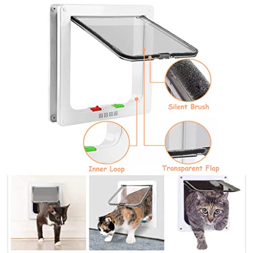 Qpets® Cat Door 4 Way Locking Pet Door for Small Dog Indoor House Flap Flexible in Out Lockable One Way Two Size L 3 PCS