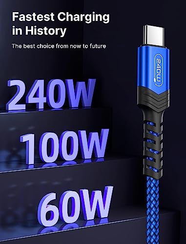 JSAUX® 240W Type C to USB C Cable Fast Charging 10FT 480Mbps Braided Data for iPhone 16 Plus Pro Max 15 Galaxy S24 S23 MacBook iPad Pixel Grey 3 PCS