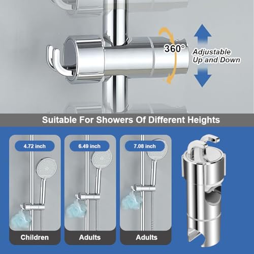 HASTHIP® Bathroom Shower Head Holder with Integrated Hooks Universal Slide Bar Bracket for 16-27mm Modern ABS Dual Hanging Hook Adjustable 3PCS