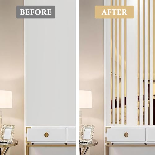 HASTHIP® 16.4ft Golden Metal Trim Wall Strip, 201 Stainless Steel Self-Adhesive Peel and Stick Trim, Metalized Mirror-Like Finish for Ceiling Floor Cabinet Tile Edge Moulding