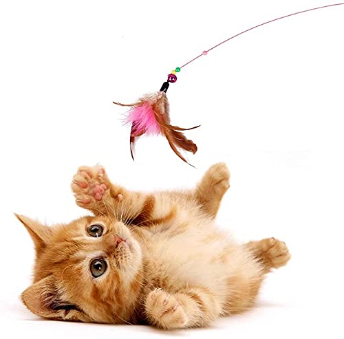 Qpets Cat Toys Kitten Toys Cat Toy for Indoor Cats Cat Feathers Wand Cat Interactive Toys Set with Mouse Mice Balls and Bells Toys for Cats Kitty Kitten Cat Games and Toys (20 Pcs) (Red)