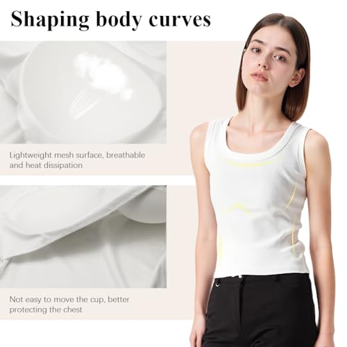 SANNIDHI® Tank Tops for Women Stylish with Shelf Bra Casual Shirts Racerback Basic Cami Tanks Shirt Cotton Undershirt for Yoga, Workout, Pilates, XL