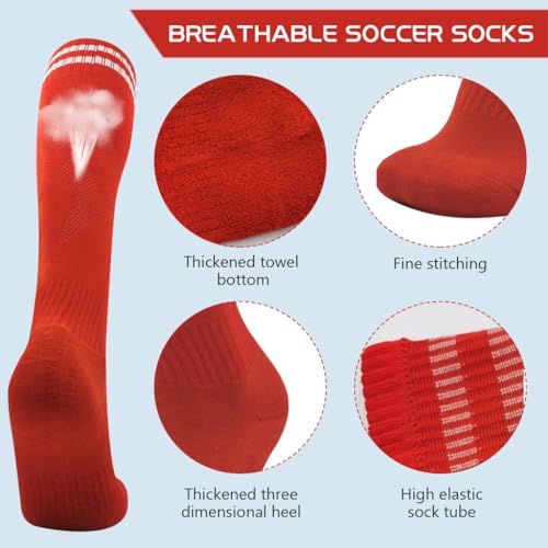 Proberos® Sport Compression Sock Shin Guards Set 14 Inches Knee High for Girls 5-10 Years Old Sweat Absorption High Elastic Long Soccer Basketball Red 3PCS