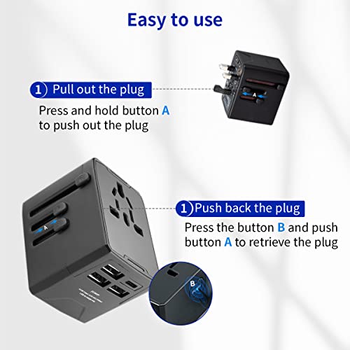 Verilux® International Universal Travel Adapter, 3 USB & 1 USB C Ports Travel Adaptor International All in One, Universal Charger Ac Plug Adaptor for USA EU UK AUS, Adapter for Indian Pins for Travel