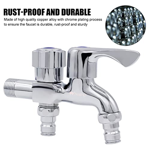 HASTHIP® 2 in 1 Brass Dual Tap for Washing Machine, Two Way Tap for Washing Machine, Washing Machine Taps with Wall Flange, Hrome-Plated Copper, for Bathroom/Kitchen (Silver) 2 PCS