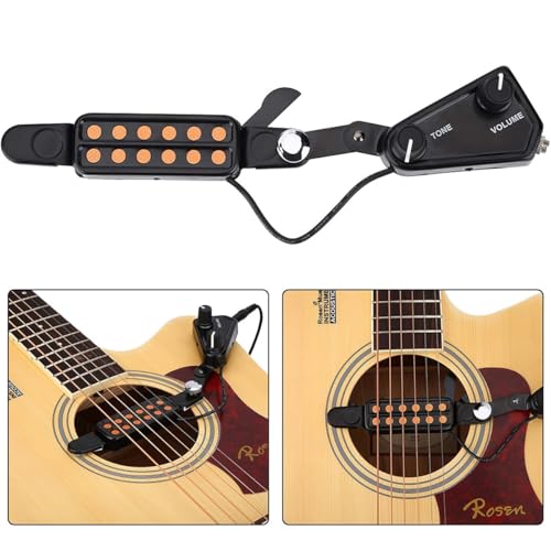 HASTHIP® Guitar Pickup 12 Pole Pieces Design Clip-On Acoustic to Electric Accessories with Tone Volume Control Plug-and-Play Transducer for Studio Live Performances 10Ft Cable 2PCS