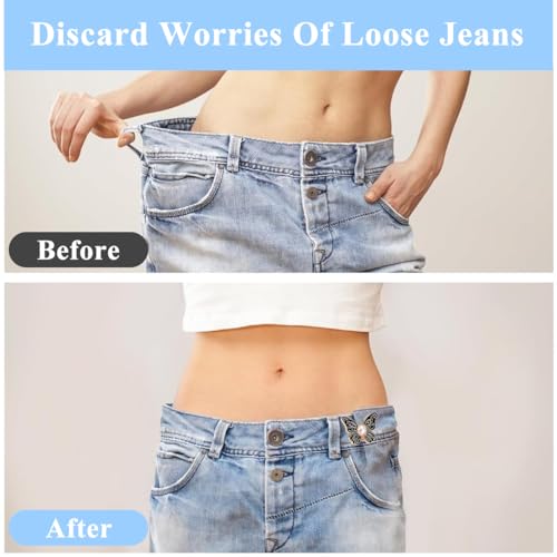 SANNIDHI® 4 Pairs Jeans Tightening Clips SANNIDHI Butterfly Jean Adjustable Pins Waist Tightener Adjustable Buttons Instant Waist Clips Decorative Buckles for Skirt 2 PCS
