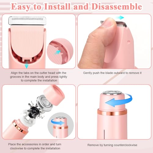 MAYCREATE Electric Shaver for Women 2 In 1 Dual Head Electric Razor USB Cordless Hair Trimmer Shaver IPX7 Waterproof Wet & Dry Use Painless Bikini Trimmer for Bikini Lines, Face Hair, Legs, Under Arm