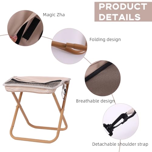 Proberos® Camping Folding Stool, Packable Travel Fishing Lightweight Oxford Cloth Metal Frame, Multi-use Outdoor Easy Use, 264lbs Loading Capacity, for Picnic BBQ Beach Sitting Rest, 23x26x25cm