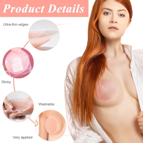PALAY 2 Pairs Nipple Covers Adhesive Silicone Nipple Covers with Zipper Storage Case Breathable Reusable Adhesive Silicone Nipple Pad Invisible Nipple Cover for Evening Gown, Party Dress, T-Shirts