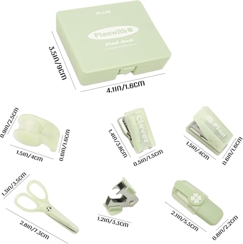 OFIFO® 8PCS Office Supplies Kit Set- Mini Size for Portability, Convenient and Efficient Office Work and Gifts, Student, Teacher, School, Back to School, Hole Punch, Portable Stap-Green