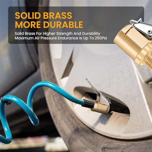 STHIRA® 6Pcs Brass Tire Air Chuck Valve Adapter with Secure Lock, 250 PSI Heavy Duty Nozzle for Car, Motorcycle & Bicycle, Universal Fit for Pressure Gauges & Air Compressors, Gold