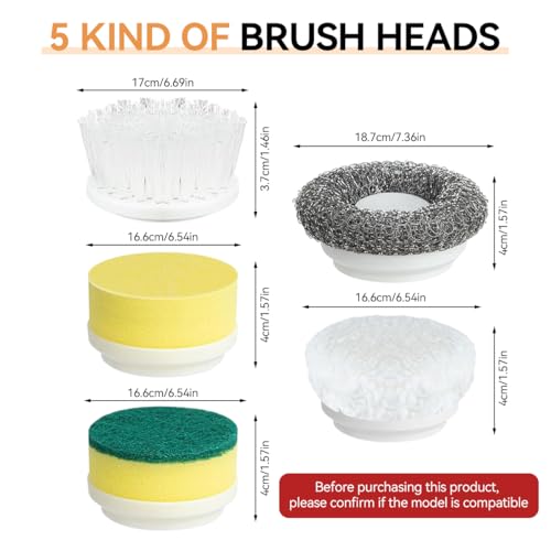 Serplex 5Pcs Electric Scrubber Attachments Electric Cleaning Brush Heads Interchangeable Brush Head Attachments for Cordless Rotary Scrubber Handheld Power Brushes
