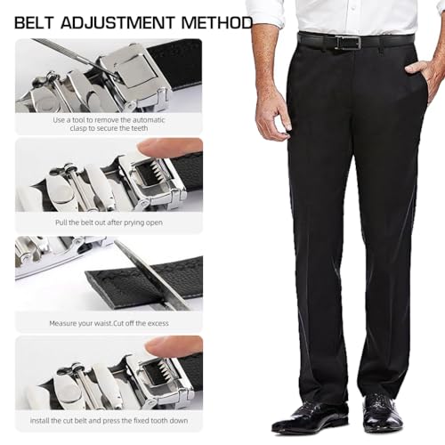 GUSTAVE Men Leather Belt Ratchet Leather Belt 49'' Ratchet Lock Buckle Leather Belt Metal Alloy Buckle Men Casual Leather Belt Gift Father's Day Gift