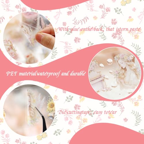 OFIFO® Scrapbook Decals Gift Set -6 Rolls DIY Decorative Stickers Gift Set Fairy & Angel Figure Themed Decals, Peel and Stick, PET Pre-Cut Stylish Stickers for Journals, Planners, and Crafting