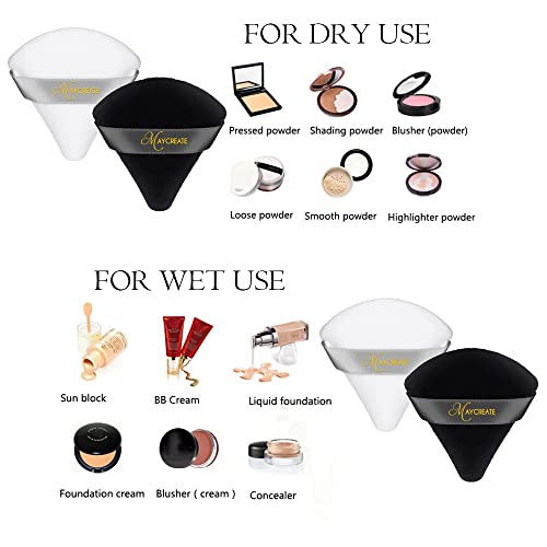 MAYCREATE 2pcs Triangle Powder Puff For Women Makeup Sponge puff Face Dry Wet Makeup Puff for Loose Powder Body Powder, Cotton Cosmetic Sponge for Contouring, Under Eyes and Corners
