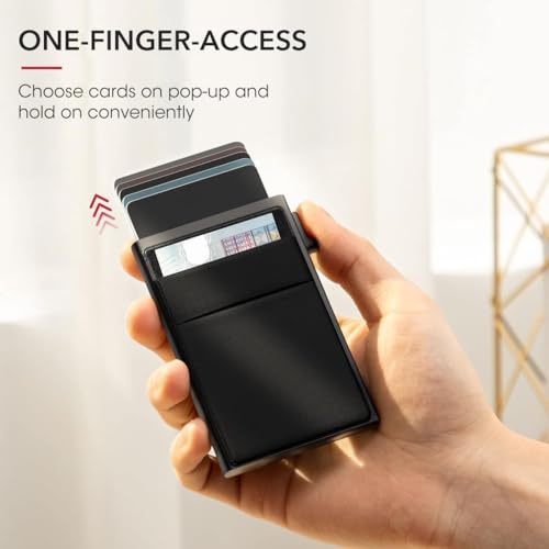 GUSTAVE Wallets for Men, Slim Card Holder Aluminum Alloy with Cash Compartment RFID-Blocking Credit Cards Holder Pop-Up Card Organizer Business Card Holder, 97x62x13mm