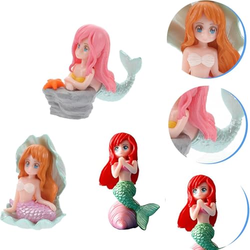 ZIBUYU® 3pcs Mini Mermaid Miniature Ornaments -2 inch Fish Tank Ornament Mermaid Miniature Doll House Decor Planter Ornament Desk Decor Cake Toppers