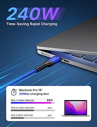 JSAUX® 240W Type C to USB C Cable Fast Charging 10FT 480Mbps Braided Data for iPhone 16 Plus Pro Max 15 Galaxy S24 S23 MacBook iPad Pixel Grey 3 PCS