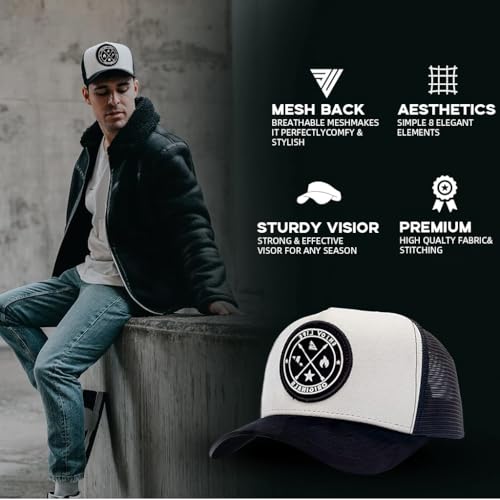 Proberos® Mens Sun Cap Mesh Baseball Adjustable Snapback Fashion Outdoor Sports Head Hat for Hiking Fishing Running Beach UV Protection Breathable Durable Fabric 2PCS Black/White