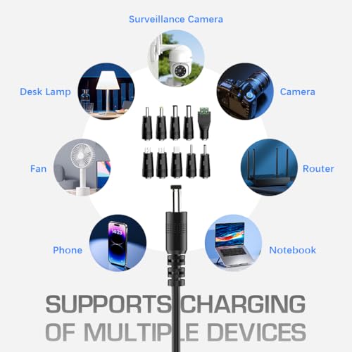 Verilux® USB C to DC Cable with 8 Connectors 5V-20V Adjustable Power Design with Switch Button 3.3Ft Converter Charging for Notebooks Portable Monitors Stationary Routers 3PCS