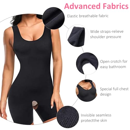 HANNEA Women Waist Trainer Bodysuit Tops Slim Tummy Control Full Body Shapewear for Scoop Neck Tank Tops Bodysuits Corset, S-M
