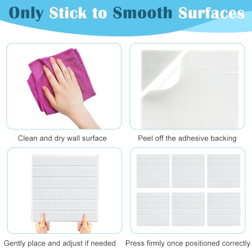 OFIFO® 6Pcs Felt Black Boards with 50 Drawing Pins, 30x30cm Self Adhesive Wall Brick Pattern Felt Board Utility Felt Board for Photo, Memo, Reminder Notes (White)