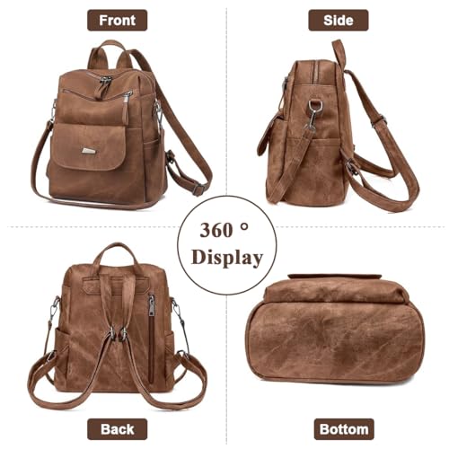 PALAY® PU Leather Backpack for Women Stylish College Bag for Girls Soft Travel Backpacks Vintage Shoulder Bags Casual Handbags Sling Gifts Brown 3 PCS