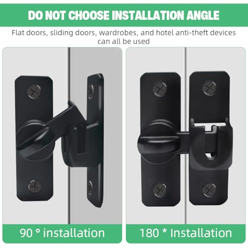 HASTHIP® Door Latch Lock 90° 180° Aluminum Alloy No Drill for Gate Closet Cabinet with Screw Packs Installation Accessories Black 3 PCS