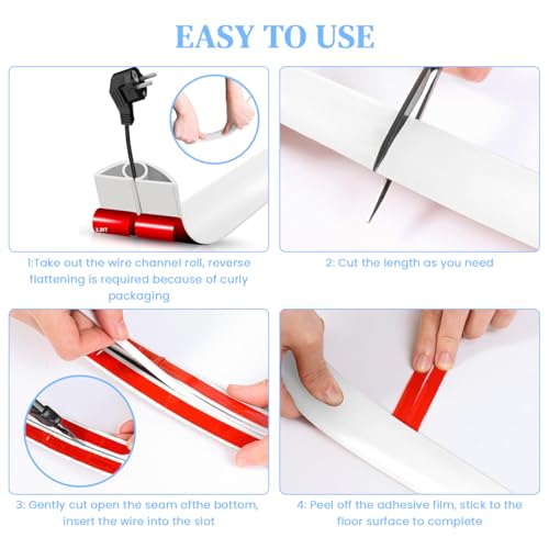 Serplex® 6.6FT PVC Cord Cover Self Adhesive Floor Hider Wall Wire Holder Cuttable Soft Flexible Reusable Guider Cavity 3 PCS