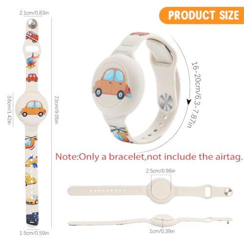 ZORBES® Kids Air Tag Bracelet Cartoon Silicone 9 Inches Adjustable Wrist Band Anti-Lost Waterproof Full Cover Protection White 3PCS