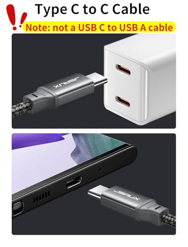 JSAUX® 100W 5A Type c to Type c Cable Fast Charging 10Ft 480Mbps Data Sync Nylon Braided USB for iPhone 16 Plus Pro Max 15 Galaxy S24 S23 MacBook iPad Pixel Grey 2PCS