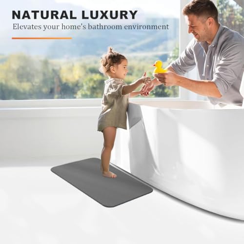 HASTHIP® Bath Mat Quick Dry Absorbent Floor Anti-Slip Diatomaceous Earth Shower Bathtub with Clear Double Sided Anti-Skid 15.75x11.8 inches Grey 2 PCS