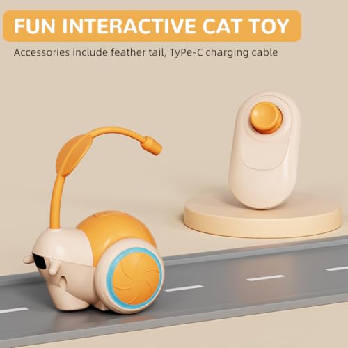 Qpets Cordless Snail Toy Cat Toy Electric Cat Teasing Toy with Feather Remote Control Electric Moving Toy with Motion Sensor Dual Modes USB Rechargeable Fun Cat Chasing Toy