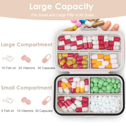 HANNEA® Travel Pill Organizer Box, 7 Compartments Portable Pill Case, Daily Medication Organizer Storage Pill Container for Medicine Supplements Fish Oil