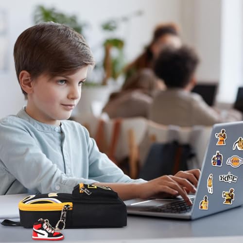 Climberty® Basketball Pencil Pouch Canvas Zipper Bag with Sneaker Keychain Stationery Organizer for School or Office Portable Pen Case 10x8x21cm 2 PCS