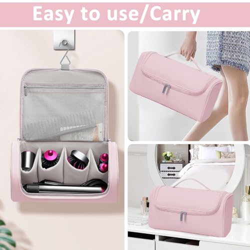 MAYCREATE® Travel Storage Bag for Dyson Airwrap Holder Hair Styler Organizer Attachments Portable with Hanging Hook Pink Bag Only 2 PCS