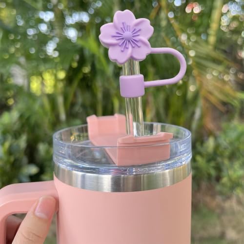 HASTHIP® 15PCS Flower Silicone Straw Caps for Stanley 30 40 Oz Cups Accessories Cherry Blossom Universal 10mm Covers for Glass Straws Dust Proof Water Bottle