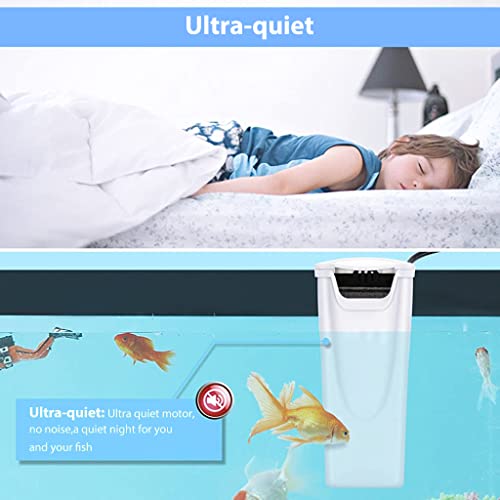 Qpets Aquarium Water Filter Water Circulation Small Fish Tank Filter Wall Mountable Water Fiter for 1 to 10 Gallon Fish Tank 3W Quiet Water Filter