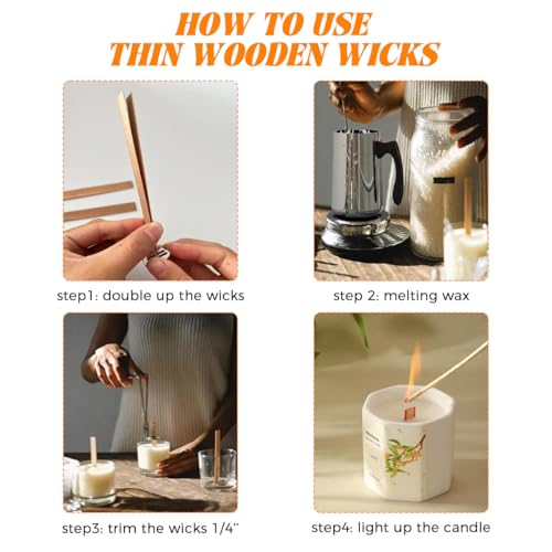 HASTHIP® DIY Wooden Wick Candle Making Kit 156PCS Wicks 25PCS Wick Clip Metal Bases 3 Sheet Round Adhesive Pads Handcraft Handle Kit for Scented Candle