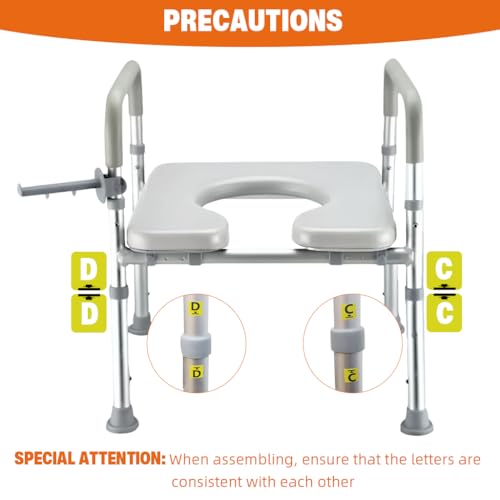 HANNEA® Toilet Seat Riser for Seniors, Rugged Aluminum Alloy Anti-slip Toilet Seat with Handrail Dual Way Adjustable Height and Width Design Universal Toilet Seat Riser with Handrail