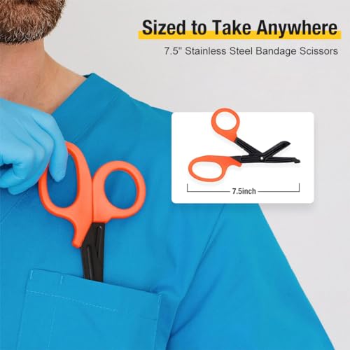 Serplex® 7.5 Inch Medical Trauma Shears Professional Stainless Steel Fabric Scissors For Nurses EMT Workers Non-Stick Blunt Tip Ergonomic Design Ideal Cutting Bandages Clothing Tape 3PCS