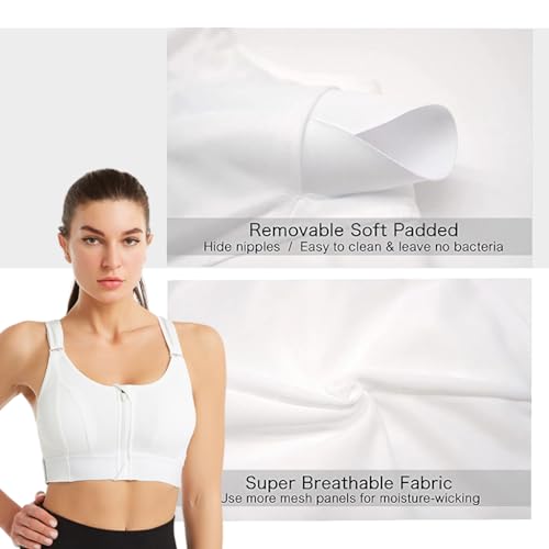 PALAY Sports Bra for Women High Impact Work Out Bra with Support Front Zipper Gym Padded Bras with Adjustable Straps Racerback Bras for Running, Cycling, Aerobics, Boxing, L