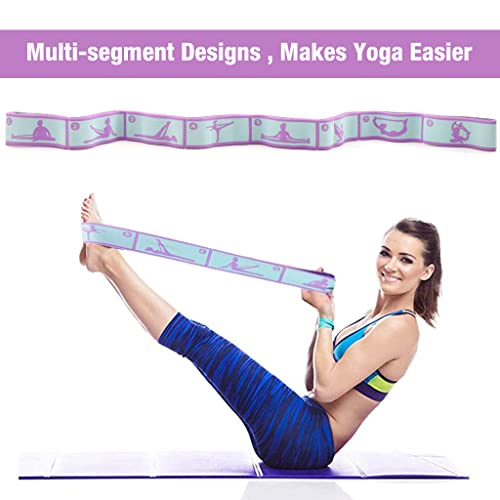 Proberos® Yoga Belt 8 Loops Stretching Strap with Printed Positions Multi-Purpose Elastic Resistance Band 85 * 4 Cm Fitness Rehabilitation Ankle Joint Ligament Training 3 PCS