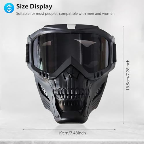 Proberos® Protective Face Mask for Bikers UV Protection Goggles for Motorcycle Bike with Soft Foam Padded Skull Style Full Cover Helmet for Dirt Off Road Skiing 3PCS