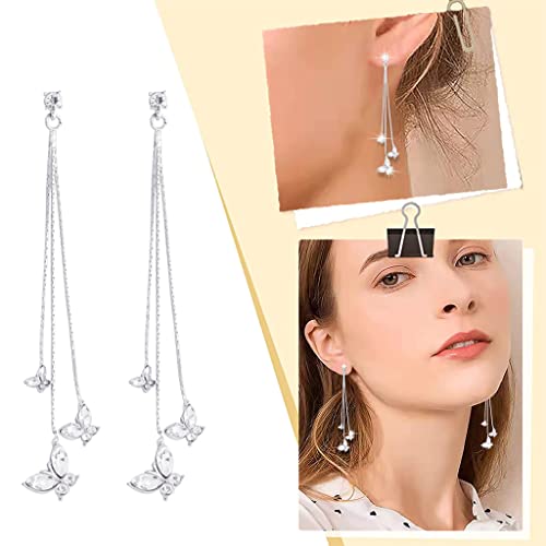 ZIBUYU® 1 Pair Butterfly Dangle Earrings for Women and Girl Long Eardrops Studs Earrings Silver Pearl Tassel Earrings Birthday Anniversary Jewelry Gift for Women (Butterfly)