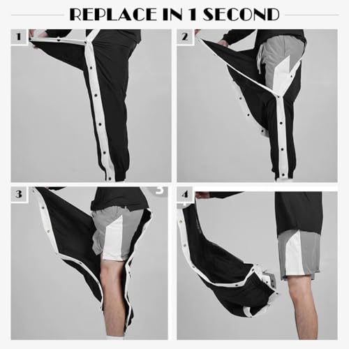 GUSTAVE Men's Trousers Sport Pants Casual Trousers Side Button-up Design Summer Fashion Breathable Men Trousers Elastic Waist Men's Casual Sport Trousers, XL, Black