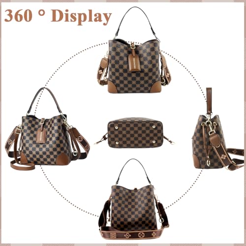 PALAY® Cross Body Bag Purses For Women Pu Leather Crossbody Bucket Bag With Two Adjustable Shoulder Strap dark brown 2PCS